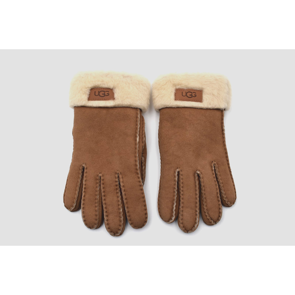 UGG Australia Shearling Turn Cuff Gloves Size Medium Chestnut Water Resistant